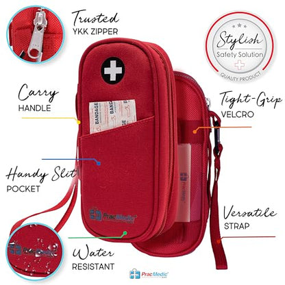 PracMedic Bags Epi Pens Carrying Case- Insulated Epipen Carry Case (Red) | Holds 2 Epi Pens, Auvi-Q or Neffy, Inhaler & Antihistamine. Medical Case for Allergy, Asthma & Diabetes Medicines - color: Red