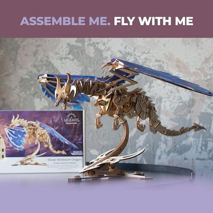 UGEARS 3D Wooden Puzzles for Adults - Windstorm Dragon 3D Puzzle - Mechanical Model Kits for Adults to Build - DIY Building Set Gifts for Fathers Day, Brain Teaser Puzzle, Hobby Kit - style: Windstorm Dragon