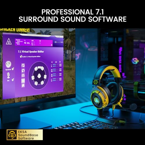 EKSA USB Gaming Headset for PC, Computer Gaming Headphones with Detachable Microphone Noise Cancelling, 7.1 Surround Sound, 50MM Driver, Wired Headset for PS4 PS5, Xbox One, Laptop (Yellow) - color: Yellow