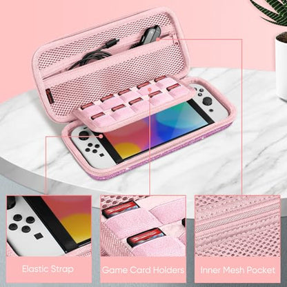 FINTIE Carrying Case for Nintendo Switch / Switch OLED Model (2021) | Shockproof, Hard Shell Protective Cover, Portable Travel Storage Bag, 10 Game Card Slots & Inner Pocket - color: Sparkly Purple