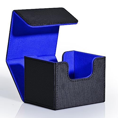 ZLCA Card Deck Box for MTG, Commander Deck Case Holds 120+ Single Sleeved Cards, Leather Magnetic Storage Box Fits for CCG TCG Sport Card (Black& Blue) - color: A1-Black& Blue, size: A-Horizontal