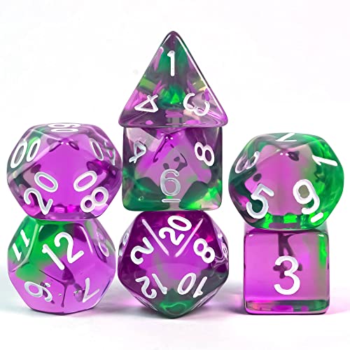 7-Die DND Dice Set Polyhedral Dice Set with a Leather Dice Bag, D&D Dice Set for RPG Table Games (T/Purple Green) - color: T/Purple Green