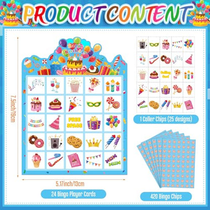 Blosssound 24 Players Birthday Bingo Games Happy Birth Day Bingo Cards for Adults Fun Birthday Party Game Family Activities Party Favors for Family Large Group Classroom - style: Birthday
