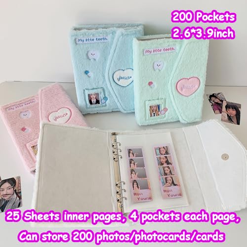Kpop Photocard Binder with 6 Stickers Sheet & 50 Shinning Protective Sleeves Kpop Photocard Holder Book with Kpop Photocard, A5 Binder Photocard Album 30 Inner Pages with 240 Pockets (Skyblueplush) - color: Skyblueplush