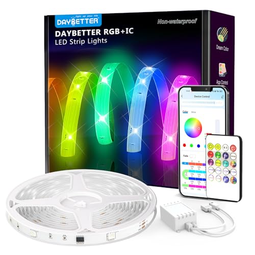 DAYBETTER Smart IC LED Strip Lights, BGRIC LED Lights for Bedroom 32.8 FT, DIY Multiple Colors on One Line, App Control Color Changing Strip Lighting Music Sync Home Decor(1 Roll) - color: BGRIC, size: 32.8FT