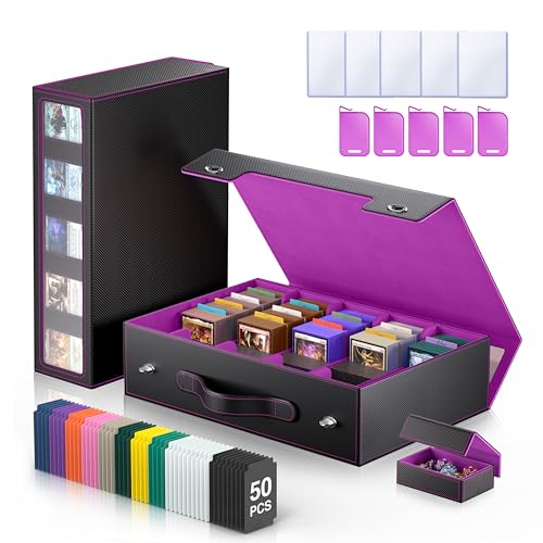 Trading Card Storage Box 3900+ with Handle, Black Purple | 5-Row MTG Card Case with Metal Latch & Commander Display,Top Loaders Organizer Deck Box for TCG PTCG Sports Cards - color: Black Purple, size: 3900+ with Handle & Metal Latch