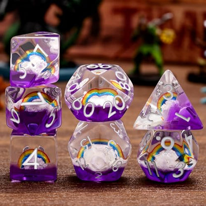 Resin D&D Dice Set, Polyhedral Rainbow Dice for Dungeons and Dragons Role Playing Games (D20, D12, D10, D8, D6, D4) - color: Rainbow2