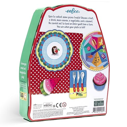 eeBoo: Spin to Play Picnic - Game for Kids, Gather Food with Friends, Preschool, Ages 3+, 2-4 Players, 15-25 Min Playing Time - style: Picnic