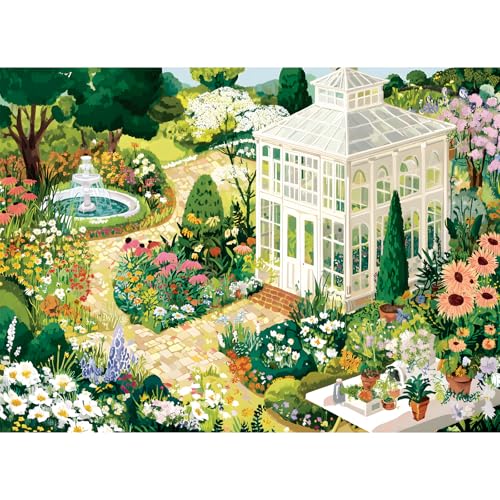 500 Piece Jigsaw Puzzles for Adults, Blooming Garden Greenhouse with Fountain 500 Piece Puzzle, Colorful Floral Art Puzzles, Relaxing Gift for Adults, Seniors, Challenging Family Game, 20.5 x 15 in - style: Glass Greenhouse