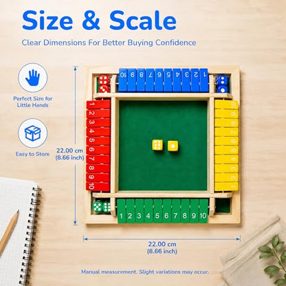Shut The Box Math Board Game Wooden Dice Toy for 1-4 Players Kids Adults | Montessori STEM Education, Fine Motor Skills, Hand Eye Coordination, Preschool Development, Family Night, Camping Activity