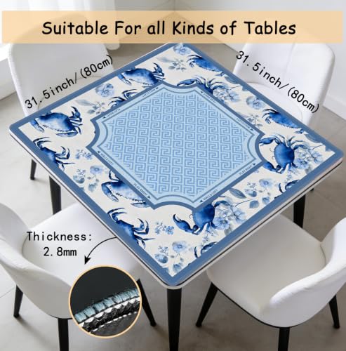 Blue Crab Floral Beach Mahjong Mat 31.5 x 31.5 Inch, Coastal Ocean Crab Non-Slip Noise Reduction Mahjong Table Mat for American Mah Jong Poker Card Board Games Dominoes - color: Blue Crab Floral