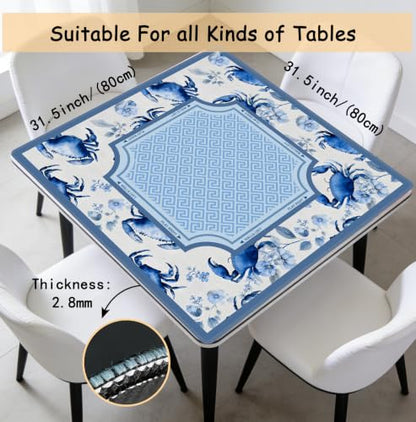 Blue Crab Floral Beach Mahjong Mat 31.5 x 31.5 Inch, Coastal Ocean Crab Non-Slip Noise Reduction Mahjong Table Mat for American Mah Jong Poker Card Board Games Dominoes - color: Blue Crab Floral