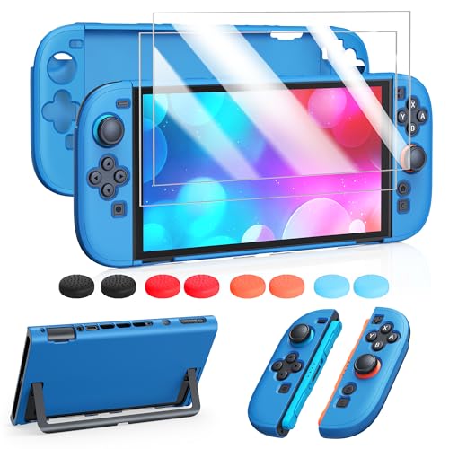 FYOUNG Protective Case for Nintendo Switch 2, Slim Hard Shell Accessories | Switch 2 Cute Case, Scratch&Shock Protection Cover with Screen Protector, 8 Thumb Grip(Solid Blue, Switch 2 7.9inch) - color: Solid Blue