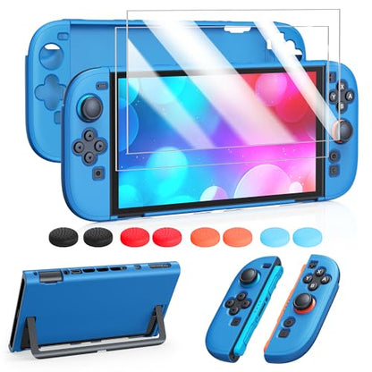 FYOUNG Protective Case for Nintendo Switch 2, Slim Hard Shell Accessories | Switch 2 Cute Case, Scratch&Shock Protection Cover with Screen Protector, 8 Thumb Grip(Solid Blue, Switch 2 7.9inch) - color: Solid Blue
