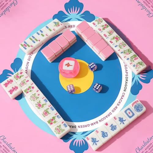 Jolitac American Mahjong Game Set, 166 Premium Tiles, Mahjong Tile Set with Sturdy Carrying Bag, Include Chips & Dice – Portable Travel Complete Mahjong Set for Adults & Beginners - color: Pink