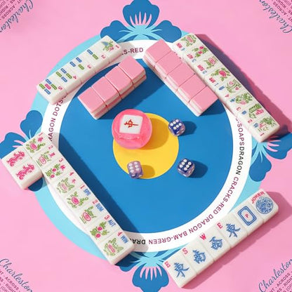 Jolitac American Mahjong Game Set, 166 Premium Tiles, Mahjong Tile Set with Sturdy Carrying Bag, Include Chips & Dice – Portable Travel Complete Mahjong Set for Adults & Beginners - color: Pink