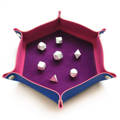 Bescon Hexagon Folding PU Leather and Velvet Dice Tray, Portable Dice Holder for DND, RPG, MTG Dice Gaming D&D and Other Table Games, Purple&Rose - color: Purple&rose