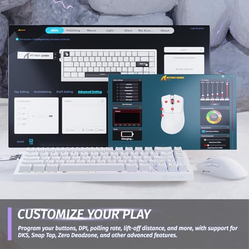 ATTACK SHARK X68 HE 60% Wired RT 8K Keyboard and Wireless R1 Mouse-White | Adjustable Actuation,Hall Effect Mechanical Magnetic Switch,Coiled Cable,USB C/2.4Ghz/BT Ultralight 18K DPI Mice for PC Gamer - color: White, size: Keyboard Mouse