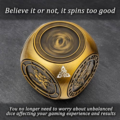KERWELLSI 7 in 1 DND Dice Set D&D, Polyhedral Metal Spinner Dice, 3D Relief D and D Role Playing Dice with Gift Box (Gold) - color: Gold
