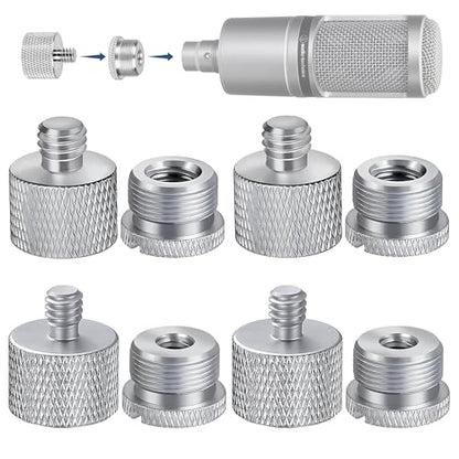 Mic Stand Adapter Set - 8 Piece Metal Tripod Adapter Kit - 5/8 Female to 3/8 Male & 1/4 Female to 5/8 Male - ADP02A Silver - color: 10 ADAPTER