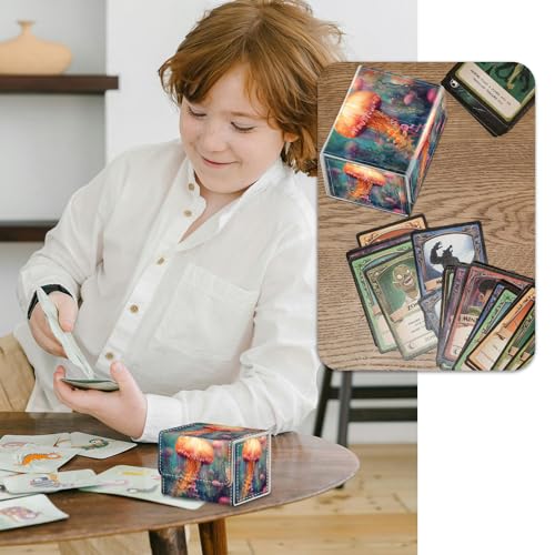 Strong Magnet Case Deck Box Mtg Card Box Playing Card Box Magic Deck Box Tcg Up to 200 Cards Creative Pattern Trading Card Storage Box for Collectible Card Games, Yellow Cute Jellyfish - color: Yellow Cute Jellyfish