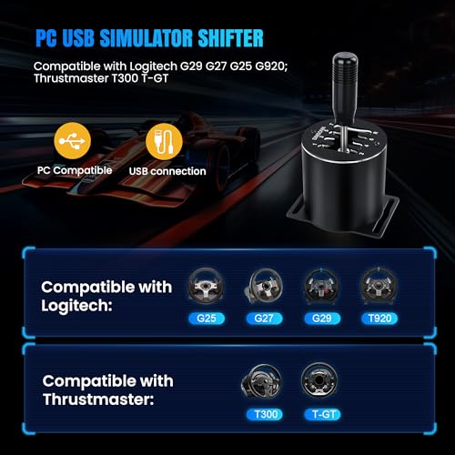 SIMSONN PC USB Simulator Shifter 7+R H Gear Shifter Compatible with Logitech G920 G27 G29 G25 T300RS/GT Steering Wheel, Design for ATS ETS Dust WRC Sim Racing Games (7+R)