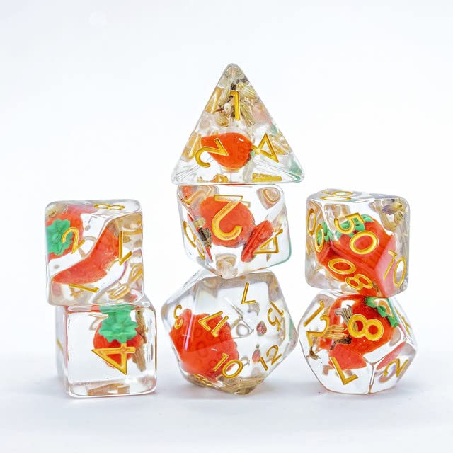 Sage's Portal Familiars and Reagents Resin DND Dice Set Polyhedral Dice Set for Dungeons and Dragons RPG Tabletop TTRPG (Magic Strawberries) - color: Magic Strawberries
