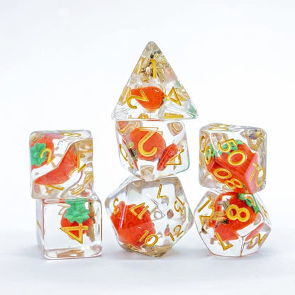Sage's Portal Familiars and Reagents Resin DND Dice Set Polyhedral Dice Set for Dungeons and Dragons RPG Tabletop TTRPG (Magic Strawberries) - color: Magic Strawberries