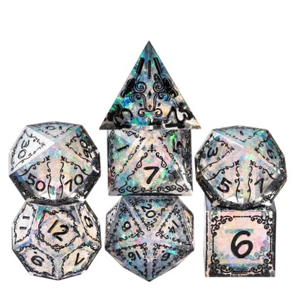 Cusdie 7-Piece Sharp Edges DND Dice Set with Sprout Design - Perfect for Tabletop RPGs Board Games Gifting and Collecting(Sprout Transparent Black) - color: Sprout-transparent