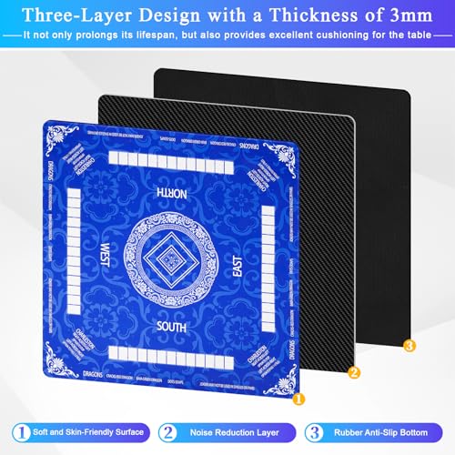 Thick Mahjong Mat 32.68"x32.68", Noise-Reducing Anti-Slip Waterproof & Durable Table Cover with Carrying Bag for Mahjong, Poker, Card Games, Board Games, Dominoes - Blue - color: Blue