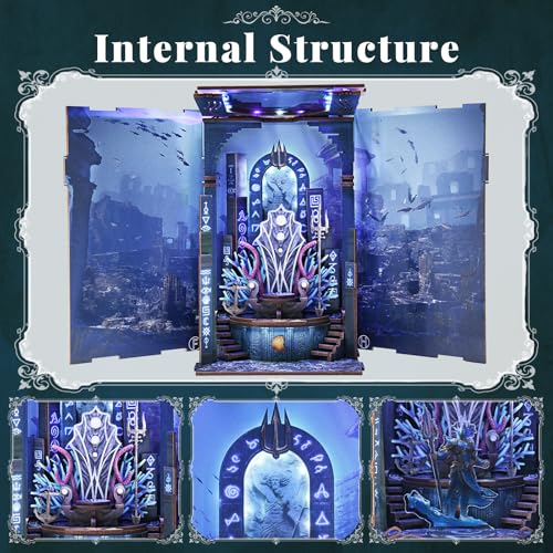 MiniCity Book Nook Kit, DIY Underwater Mythic Ruin Miniature with Led Light, Craft Model with Free Stand, 80+Pcs Easy Assembly for Adults Teens, Fantasy Bookshelf Decor & Gift (Throne of Aqua) | DIY building kit with a free figure; Build in 2-4 hr; 80-pie