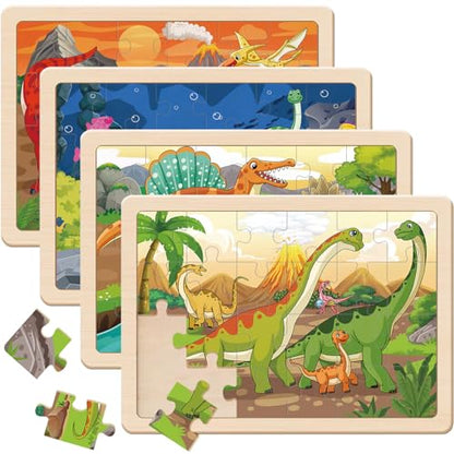 Puzzles for Kids Ages 4-6, 4 x 24 PCs Dinosaur Wooden Puzzles | Dinosaur Puzzles for Toddlers & Kids Ages 3-5, Preschool Educational Puzzles Toys, Birthday Gifts Set for Boys & Girls - color: Dinosaur