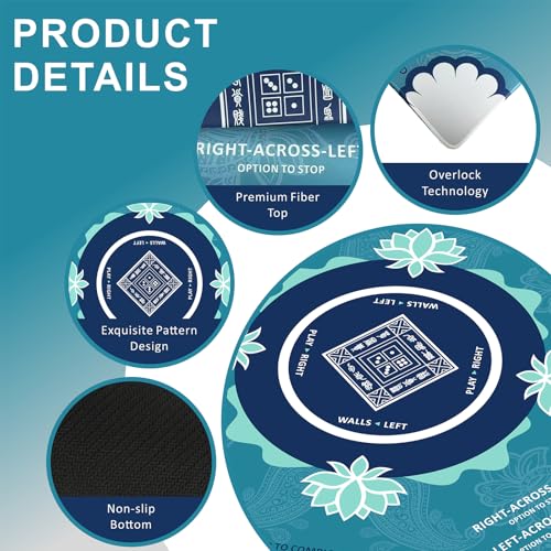 Mahjong Mat for Table,31.5 * 31.5in 3mm，Non-Slip, Silent. | Mahjong Mat with Rules with Storage Bag， Reduction Gaming Mat for Mahjong, Poker, Board Games, Dominoes (Turquoise) - color: Turquoise