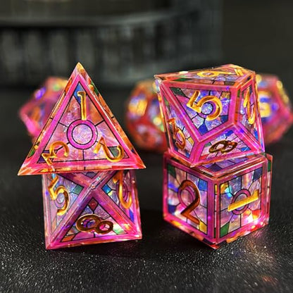 HAOMEJA Double Layered Resin Dice Set 7pcs/ Stained Glass Effect & Gold Numbers/Sharp Edged Polyhedral Dice/Apply to D&D/DND/Role Playing Game/RPG/Party Gift (Purple Sky) - color: 1 Purple Sky