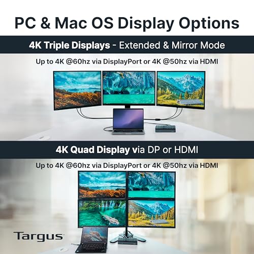 Targus USB-C Universal Quad 4K (QV4K) Docking Station with 100W Power Delivery, Black (DOCK570USZ)