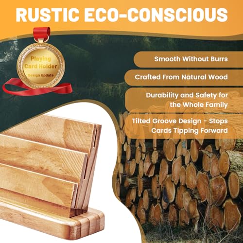 Wooden Playing Card Holders with Rotating Tray, Hands-Free Card Organizer | Rotating card holder set keeps hands free during Canasta, Bridge & Rummy games. Great for seniors, adults and kids