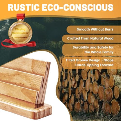 Wooden Playing Card Holders with Rotating Tray, Hands-Free Card Organizer | Rotating card holder set keeps hands free during Canasta, Bridge & Rummy games. Great for seniors, adults and kids