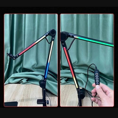 Yunseity Microphone Arm Stand Boom Arm Desk Mic Stand with RGB Light 22 Color Modes for Gaming Streaming Podcast