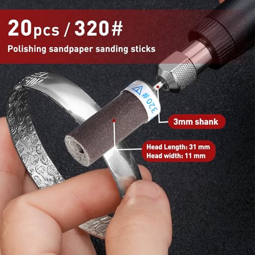 20Pcs 320 Grit Sanding Drums Sandpaper Sticks Set for Dremel Rotary Tool with 1/8" Shank,Sanding Drums Accessories Dry/Wet Abrasive Cylinders for Wood/Metal Rust Removal/Jade Polishing - size: 320 Grains