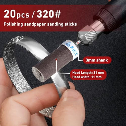20Pcs 320 Grit Sanding Drums Sandpaper Sticks Set for Dremel Rotary Tool with 1/8" Shank,Sanding Drums Accessories Dry/Wet Abrasive Cylinders for Wood/Metal Rust Removal/Jade Polishing - size: 320 Grains