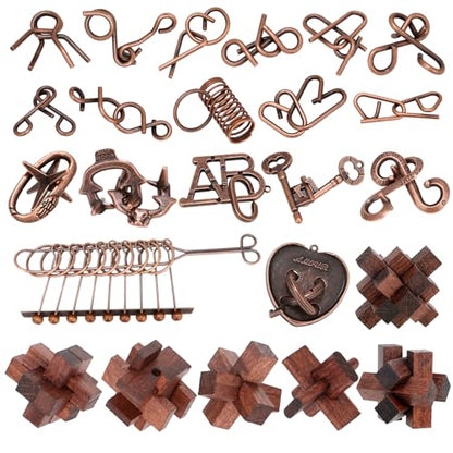 24 Pcs Brain Teaser Puzzles for Adults - Metal Puzzles 3D Puzzle Game Toys for Adults Teens - Wooden Unlock Interlocking Puzzle Adult IQ Education Smart Toys - style: Style B