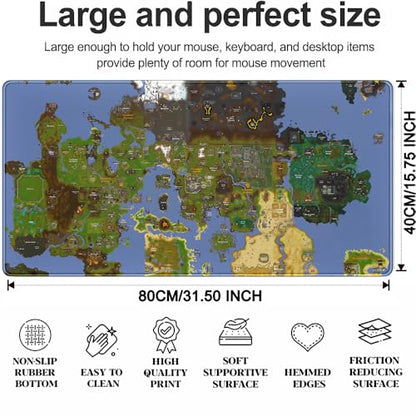 Old School Desk Mat World Map Mouse Keyboard Pad, Gaming Desk Pad Mat XXL Big Mouse Pad Tabletop Game Gift, Laptop Computer Keyboard Pad with Stitched Funny Extra Large Mouse Pad 31.5x15.7 in - color: Blue Map