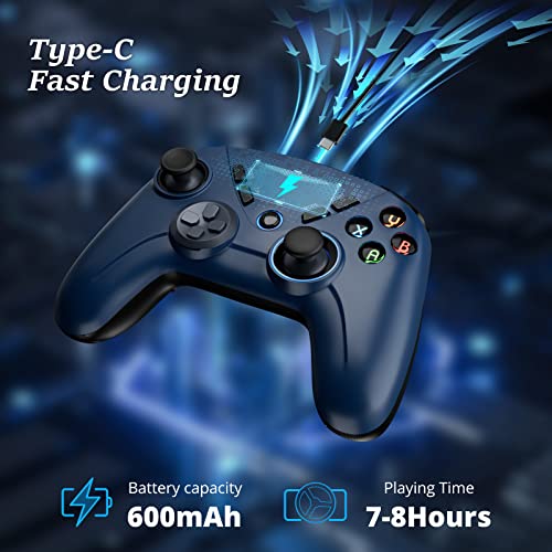 Multi-Platform PC Wireless Controller, Bluetooth Gaming Controller, Compatible with Windows, iPad, Steam, Luna, Laptop, Tablet, and Smart TV, with Double Shock, Macro Keys, Turbo Button, LED Backlight - color: Midnight Blue