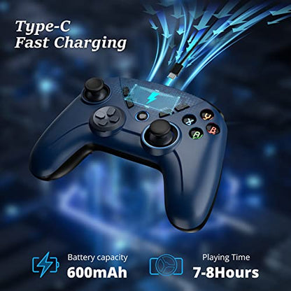 Multi-Platform PC Wireless Controller, Bluetooth Gaming Controller, Compatible with Windows, iPad, Steam, Luna, Laptop, Tablet, and Smart TV, with Double Shock, Macro Keys, Turbo Button, LED Backlight - color: Midnight Blue