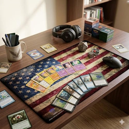 Max Protection Trading Card Playmat for TCG Card Games, 24x14 Inch, Design Mat for Dice Rolling (American Flag) - size: American Flag