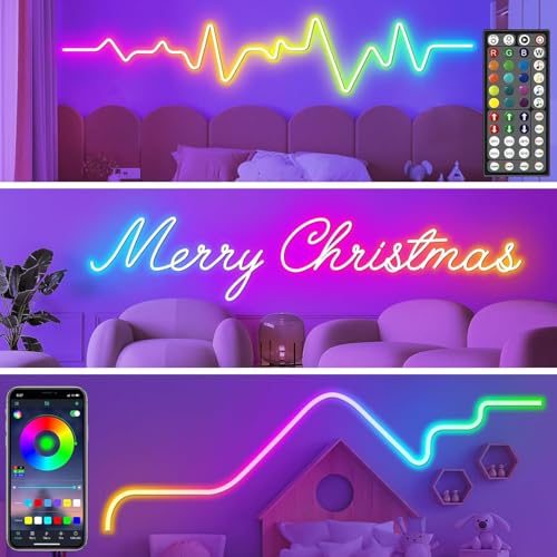 SINLEY Led Neon Rope Lights 100FT,Control with App/Remote,Flexible Led Rope Lights,Multiple Modes,IP68 Outdoor RGB Neon Lights Waterproof,Music Sync Gaming Led Strip Lights for Bedroom Indoor - size: 100FT