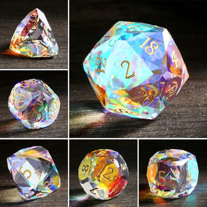 DNDND 7-Piece Prism Glass D&D Dice Set - Rainbow Multifaceted RPG Dice for Dungeons & Dragons, Tabletop Gaming, Collectors | Premium Gift Box & Durable Design (Rainbow) - color: Rainbow
