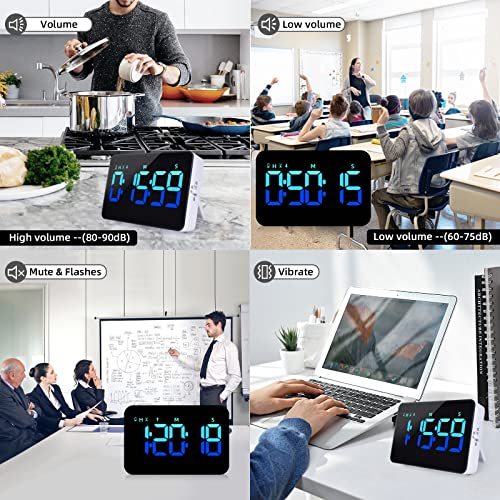 PERSUPER Kitchen Digital Timer, Count Down Up, Rechargeable, Vibration Mode | Adjustable Volume and Brightness LED Display, Time Management Cook, Desk, Kids Adults Study Teaching, Kitchen Gadgets Blue - color: Blue
