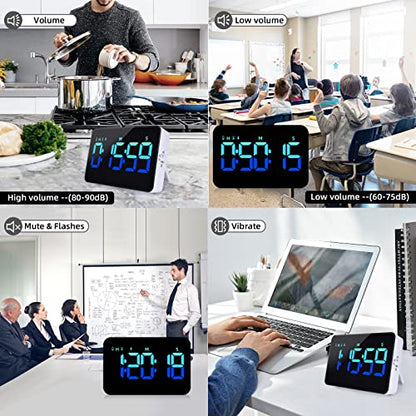 PERSUPER Kitchen Digital Timer, Count Down Up, Rechargeable, Vibration Mode | Adjustable Volume and Brightness LED Display, Time Management Cook, Desk, Kids Adults Study Teaching, Kitchen Gadgets Blue - color: Blue
