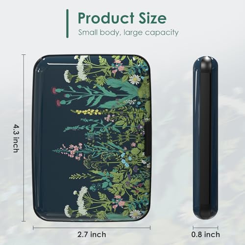 Credit Card Holder RFID Blocking, Mini Aluminum Hard Case, Plant Flowers Small Business Metal Wallet for Women Men - color: Plant Flowers